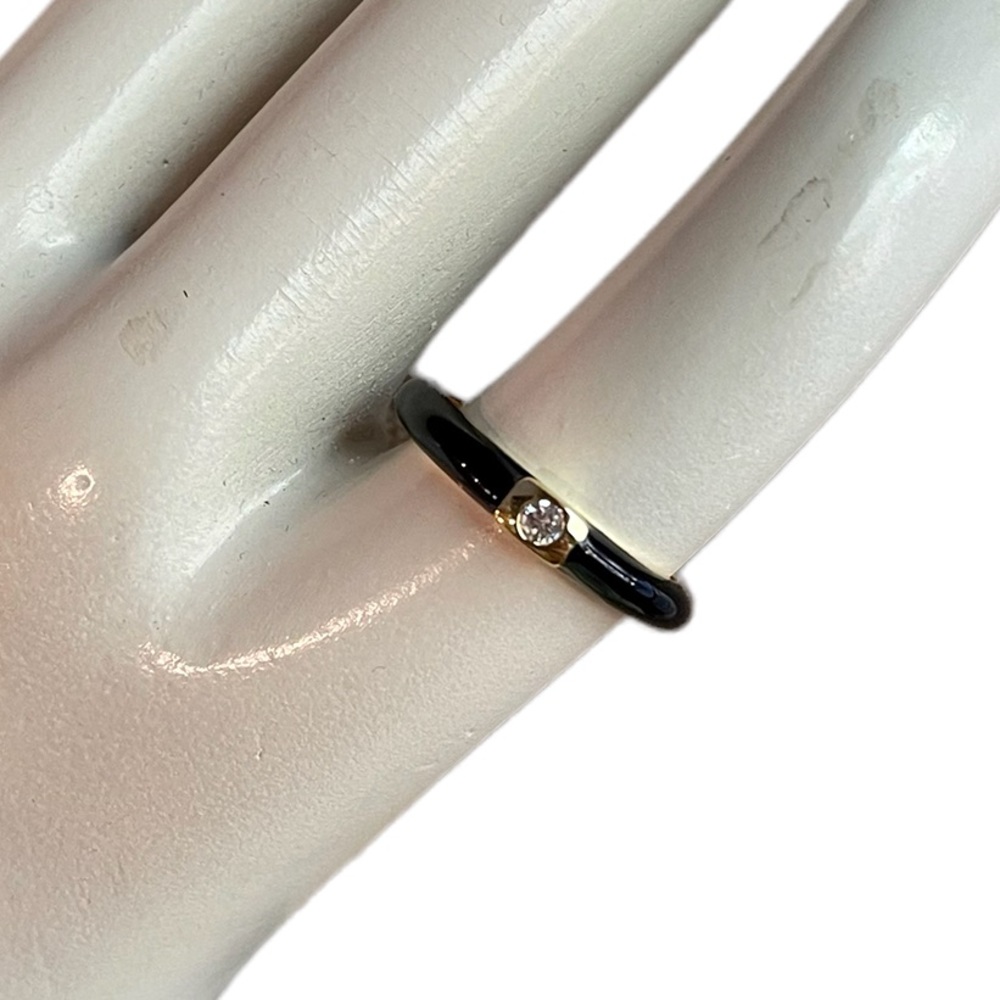 NWT Black & Gold Swarovski Enamel Ring, Size 8